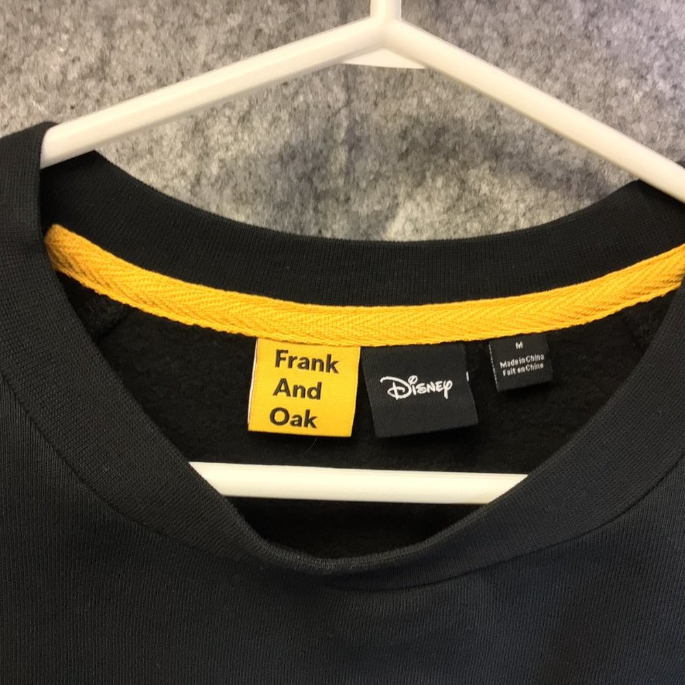 Frank & Oak x Disney Sweatshirt Black Crew Neck Mickey Mouse Embroidered Size M - Picture 2 of 7